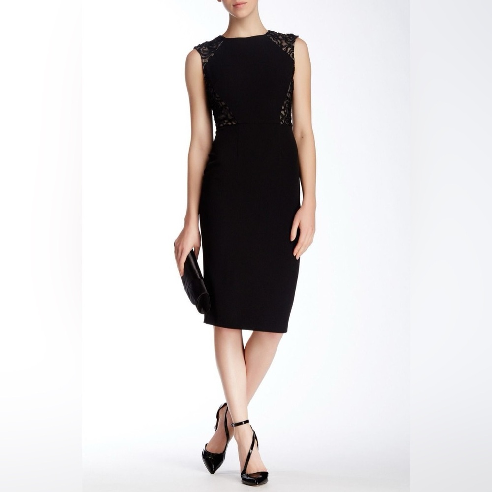 Maggy London Sequin Mesh Inset Sleeveless Sheath Dress Black Cocktail Size 12
